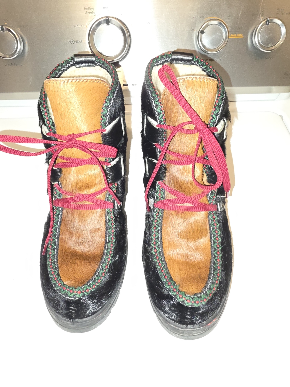 Penelope Chilvers Black & Tan Pony Hair Lace-Up Ankle Boots with Red Laces